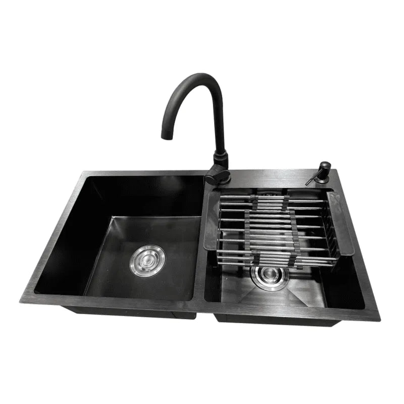 Lavaplatos 78x43cm Acero Inoxidable Negro / Incluye Llave y Dispensador de Jabón - Importadora RC