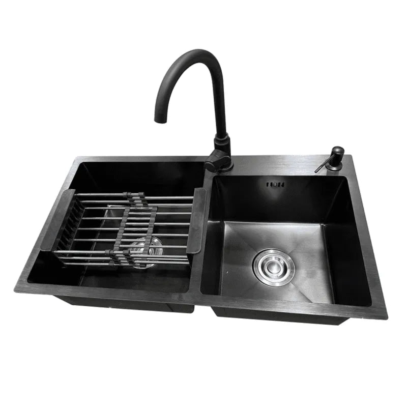 Lavaplatos 78x43cm Acero Inoxidable Negro / Incluye Llave y Dispensador de Jabón - Importadora RC