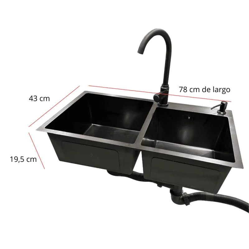 Lavaplatos 78x43cm Acero Inoxidable Negro / Incluye Llave y Dispensador de Jabón - Importadora RC