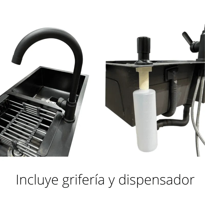 Lavaplatos 78x43cm Acero Inoxidable Negro / Incluye Llave y Dispensador de Jabón - Importadora RC