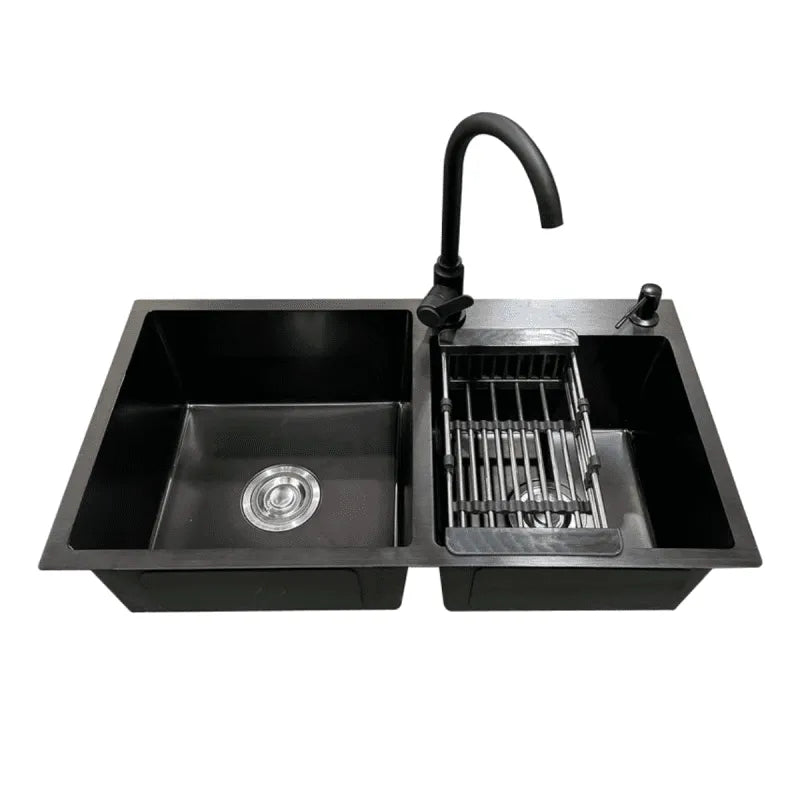 Lavaplatos 78x43cm Acero Inoxidable Negro / Incluye Llave y Dispensador de Jabón - Importadora RC